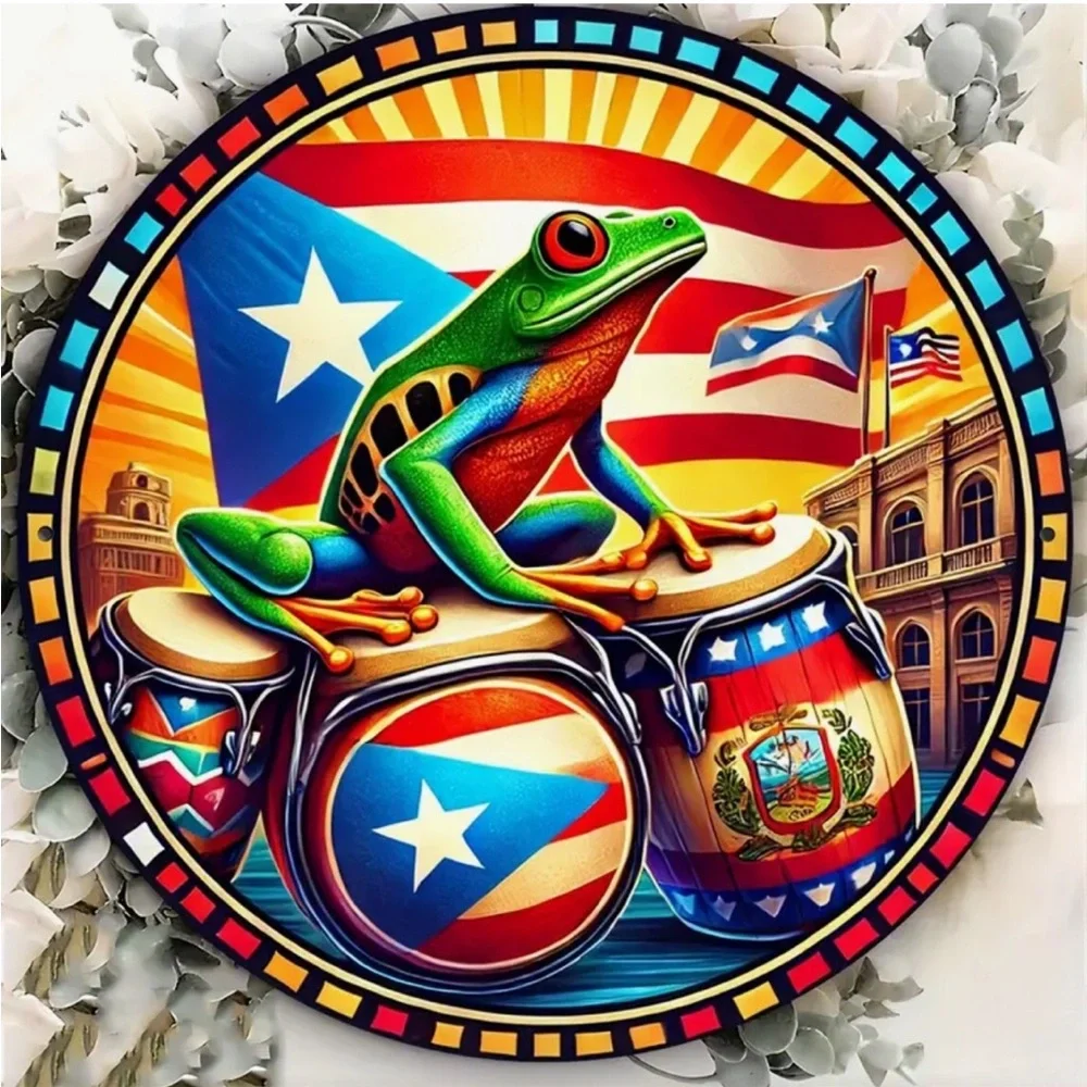 Puerto Rico Coqui Frog Playing Congas Aluminum Foil Engraving Wall Decor